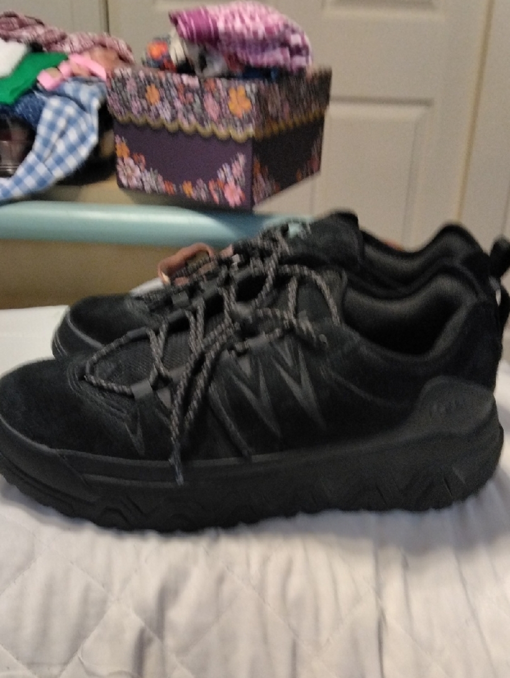 UGG Black Chunky Tread Suede Leather Platform Sneakers